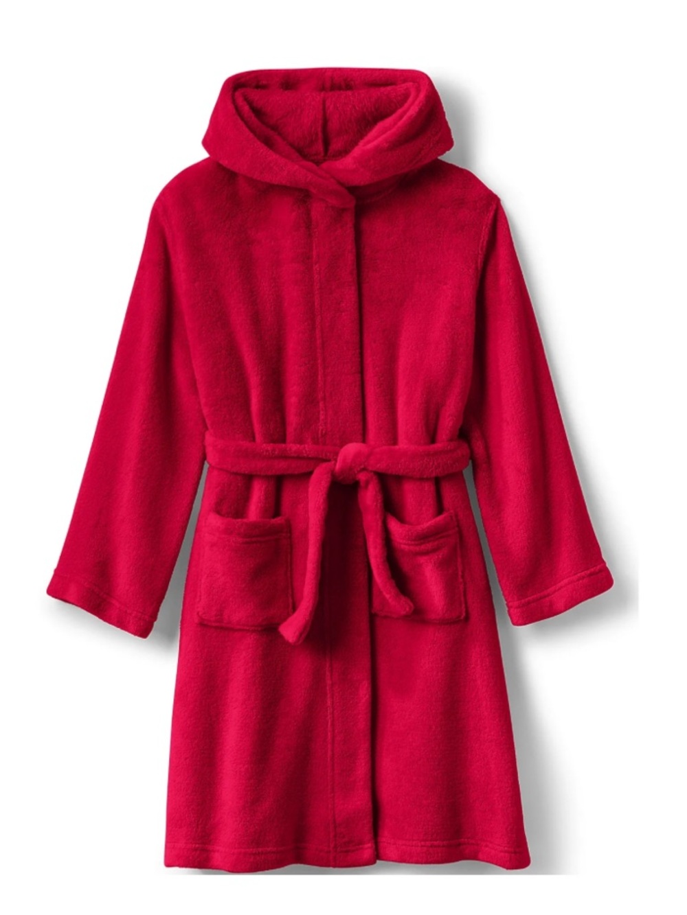 Lands’ End Girls Pink Fleece Robe Size 12 Hooded Plush Cozy Belted
